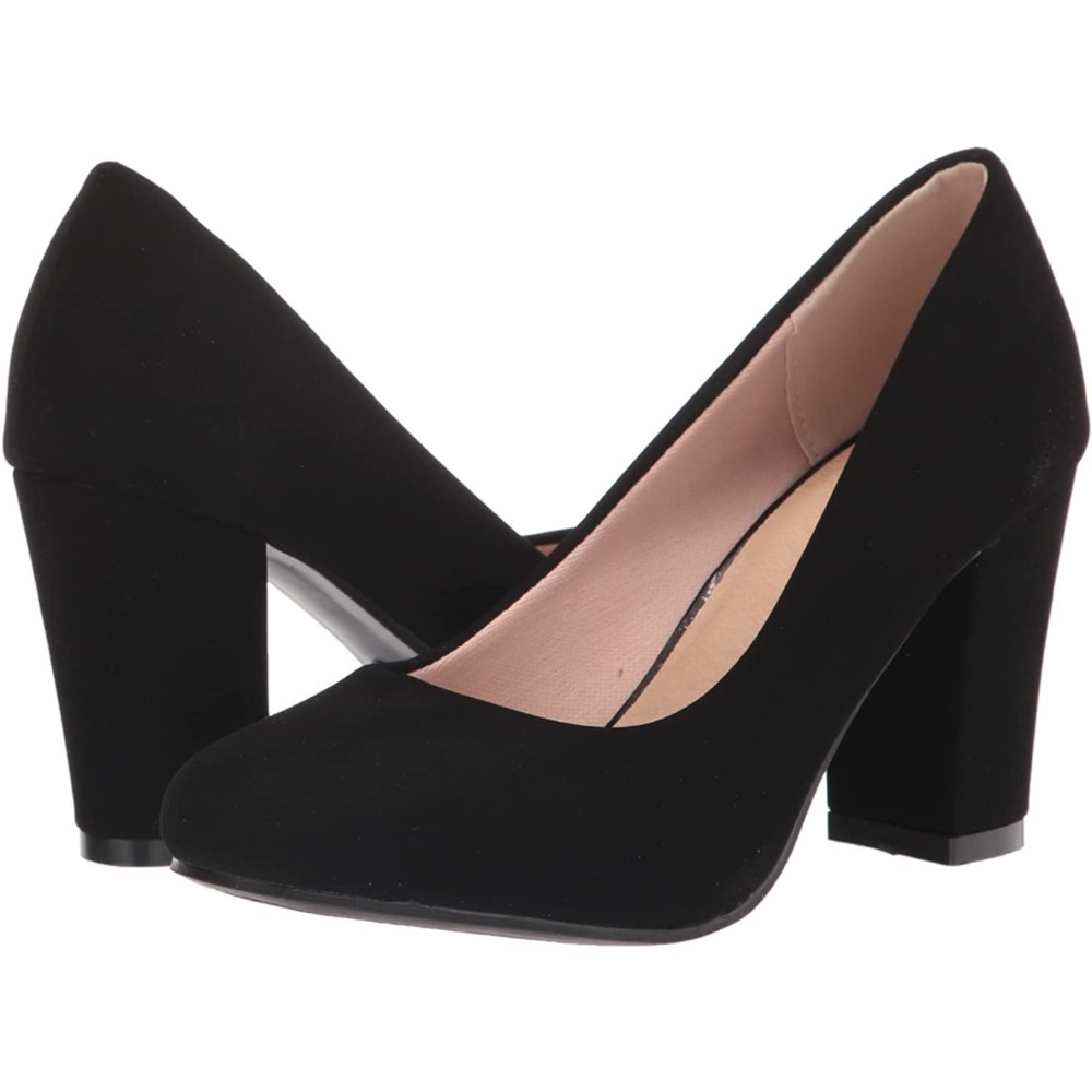 block heel suede pumps